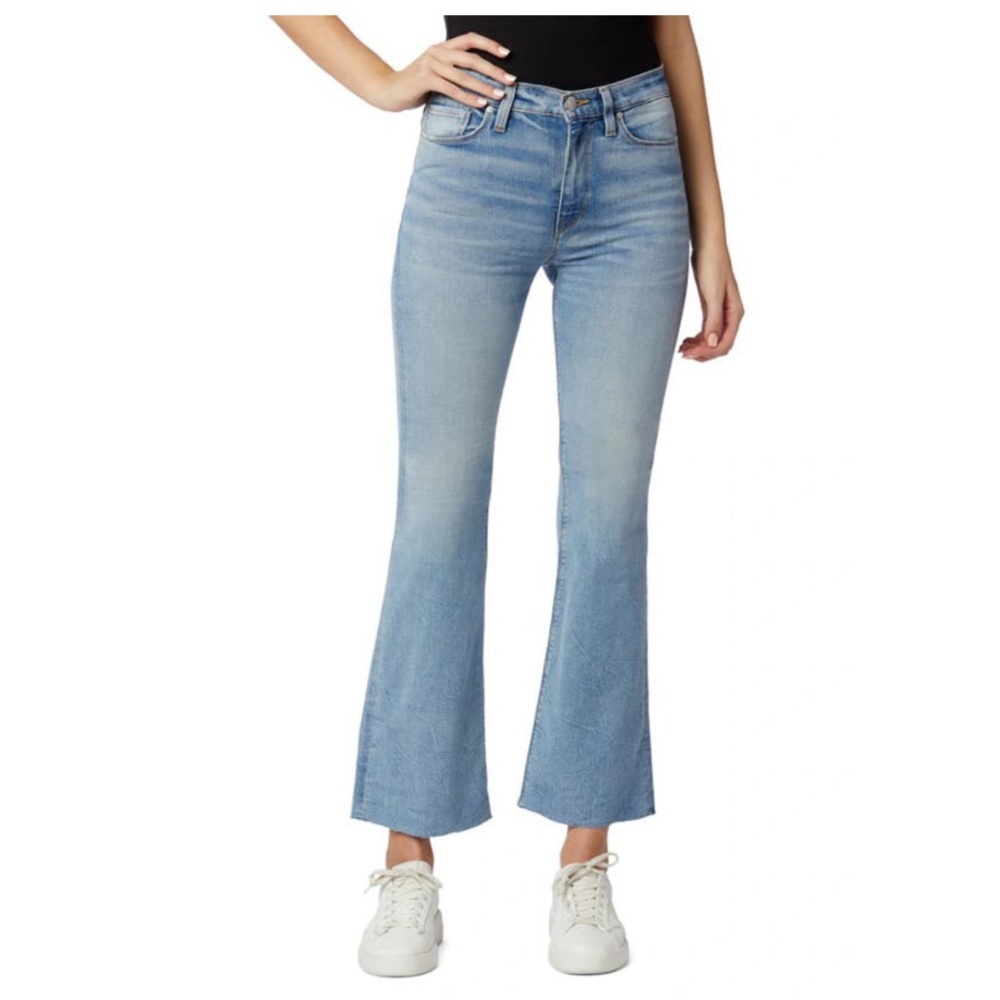 Hudson Barbara High Waist Raw Hem Crop Bootcut Jeans In Light Blue Wash